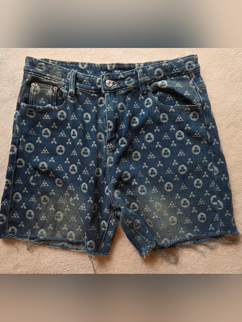 Monogram Cut-off Denim Shorts Sz 34 Waist
